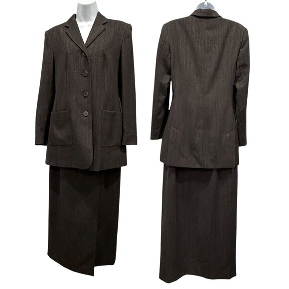 VTG Jaeger 2 PC Wool Maxi Skirt Suit Herringbone Career Academia Retro Size 6 - Picture 1 of 16